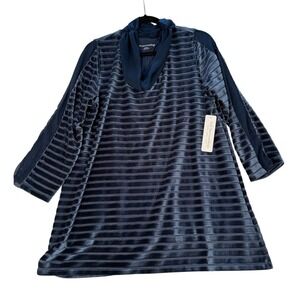 Soft‎ Surroundings Shirt Womens M  Navy Blue Meri Velvet Striped Top Lined New
